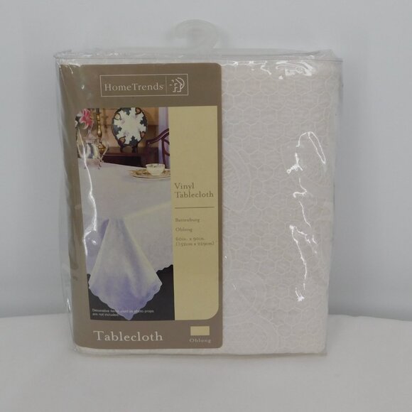 Home Trends Vinyl Tablecloth Battenburg Oblong 60" wide 90" long Rectangle - Picture 1 of 7